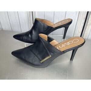 Calvin Klein Women's Grecia Heels Black Leather Size 10 Classic Stiletto